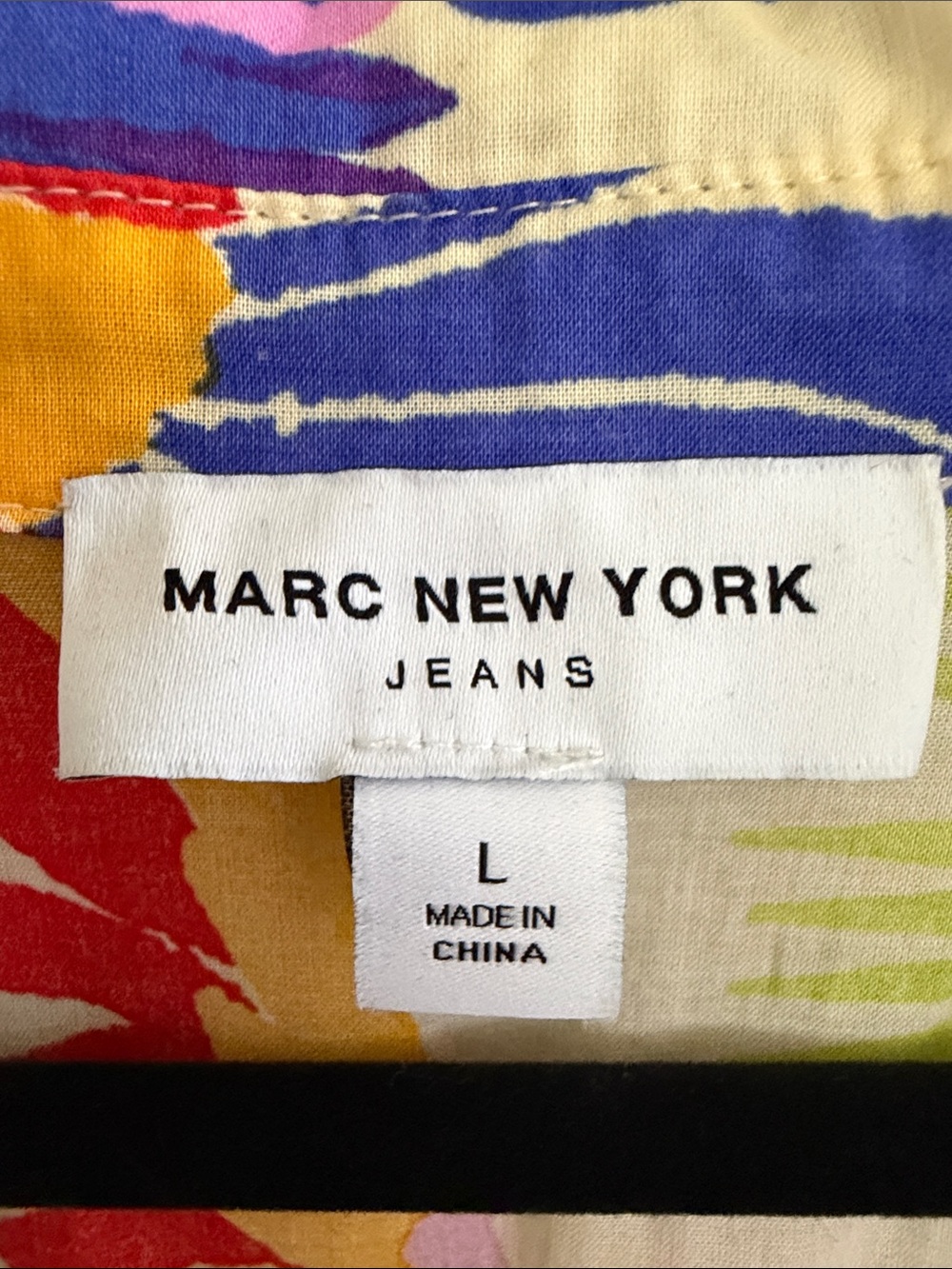 Marc New York Tropical Print Button-Front Blouse Cotton Resort Vacation Size L - Picture 3 of 13
